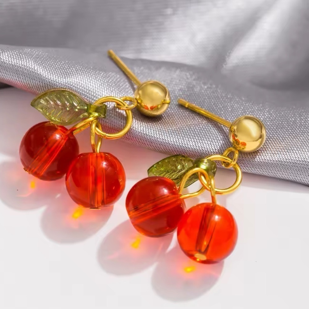 Petite Cherry Red Drop Earrings - Picture 2 of 9